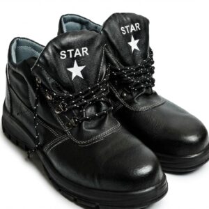 حذاء سيفتي من ستار مصنوع من الجلد بلون اسود لحماية اصابع القدم من الستيل (46)