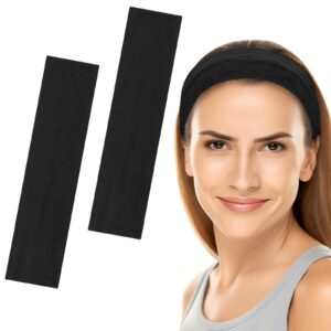 عصابات راس عصرية للنساء والرجال، اربطة راس عصرية للشعر للنساء، اربطة شعر من القماش الناعم قابلة للتمدد للمكياج واليوغا والجري والرياضة (اسود + اسود، مقاس واحد)