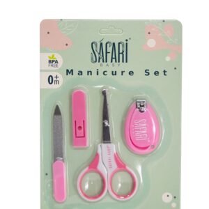 مجموعة العناية باظافر الاطفال من سفاري مكونة مقص وقصافة ومبرد اظافر لون بينك 4 قطع، زهري، سافارى , عدد 1