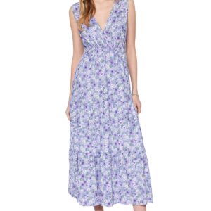 فستان ماكسي TWOSS22EL1588 محبوك مشجر برقبة على شكل حرف V بدون أكمام وقصة ايه-لاين للنساء من ترينديول (عبوة من قطعة واحدة)