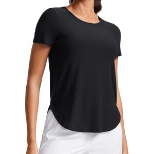 بلوزة رياضية من مجموعة كلاود ويت خفيفة الوزن بأكمام قصيرة للنساء، قمصان رياضية بفتحة جانبية للركض وصالة الألعاب الرياضية من سي ار زد يوغا