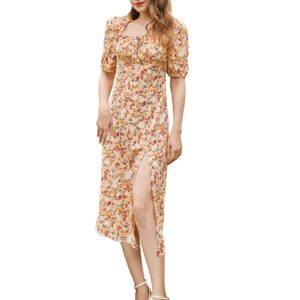 فستان ايه لاين بلون واحد وقبة V وطول الكاحل وأكمام بيشوب للنساء والبنات من شاسمي