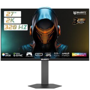 Majesty 27" 2K QHD Gaming Monitor | IPS | 320Hz | 0.5ms | HDR400 | 10-Bit | 141% sRGB | G-SYNC & FreeSync | AI | Built-in Speakers | RGB | DP & HDMI | VESA | Flexible Stand