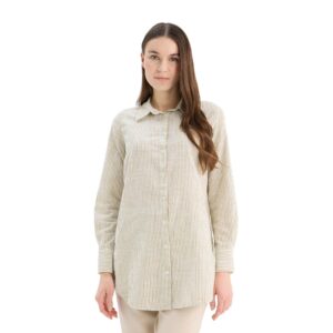 بلوزة طويلة منسوجة بأكمام طويلة ورقبة قميص بقصة عادية للنساء من ديفاكتو (عبوة من قطعة واحدة)