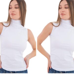 كارينا فانلة داخلية بدون اكمام برقبة عالية للنساء - ابيض - مقاس S-M (عبوة من قطعتين)