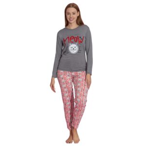 طقم بيجامة تركي مكون من قطعتين من تي شيرت بأكمام طويلة وسروال للنساء من موكا، متوفرة بمقاسات من M حتى 2XL