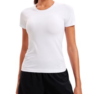 بلوزات رياضية بدون خياطة للنساء بأكمام قصيرة وجيدة التهوية من سي ار زد يوغا لصالة الألعاب الرياضية والجري واليوغا