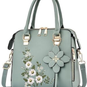 شنطة يد ساتشيل من الجلد الصناعي للنساء تزويق كتف كروس انيقة بنمط زهور عصرية بمقبض مزدوج صغيرة