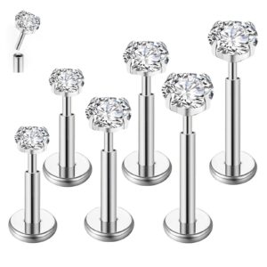 اقراط ظهر مسطحة من اكس سبرينج، 6 قطع اقراط بريمة مضادة للحساسية، اقراط غضروف بدون خيوط، 3 مقاسات مختلفة، اقراط غضروف للنساء، فضي مسطح، للارتداء اليومي