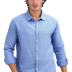 قميص جينز كاجوال عصري بأكمام طويلة للرجال من ريفين، لون أزرق