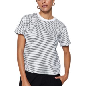 ترنديول تي شيرت بيسيك فاخر منسوج برقبة دائرية ضيقة وقصة عادية/ عادية للنساء، TWOSS23TS00043 (عبوة من قطعة واحدة)