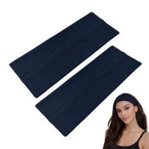 شريط راس عريض 9 سم، راس ناعم لليد سادة قابل للتمدد للجنسين، عصابة راس كايلي عصابة راس لصالة الالعاب الرياضية واليوجا (كحلي)