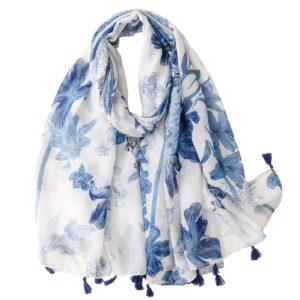 اوشحة زهور خفيفة الوزن للنساء من اكس سبرينج، مقاس 180 × 88 سم، حجاب فوال ناعم مع شراشيب، شال جيد التهوية للنساء المسلمات، وشاح بوهو عصري للارتداء في الربيع الى الشتاء