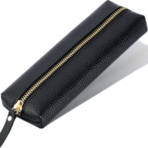 حافظة اقلام رصاص من البولي يوريثين - حافظة اقلام بسحاب للادوات المكتبية، شنطة قرطاسية محمولة بسعة كبيرة، شنطة منظمة لمستحضرات التجميل للمدرسة والمكتب للنساء والرجال (اسود)