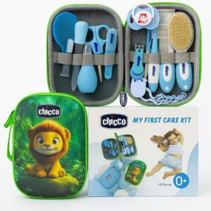 مجموعة العناية بالطفل،مجموعة العناية اليومية الأساسية للأطفال مكونة من 13 قطع مع شنطة تخزين، مجموعة أدوات الأظافر للأطفال حديثي الولادة والعناية الصحية والعناية الشخصية من Kids-Topia (Green)