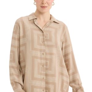 بلوزة طويلة كلاسيك بياقة قميص وأكمام طويلة منسوجة بقصة واسعة للنساء من ديفاكتو (عبوة من قطعة واحدة)