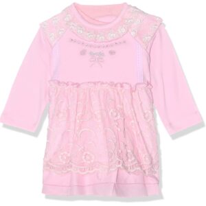 فستان بأكمام قصيرة مزين بفصوص ودانتيل مع تيشيرت طويلة للبنات من بيبي كادو - بينك قطعتين 3 - 6 شهور زهري