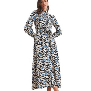 فستان من نسيج محبوك بأكمام طويلة وياقة قميص وتنورة للنساء من ديفاكتو (عبوة من قطعة واحدة)