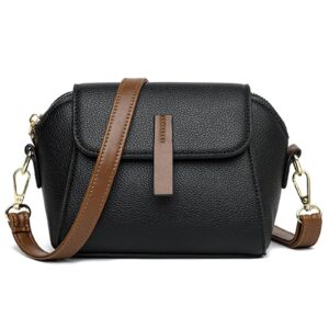 شنطة طويلة تمر بالجسم للنساء، شنطة كروس وكتف انيقة مع حزام عريض قابل للتعديل، مناسبة للعمل والسفر، لون اسود