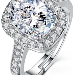 يوبيلا خاتم مطلي بالفضة للنساء من سوليتير (فضي) (YBRG_20019)، قابل للتعديل