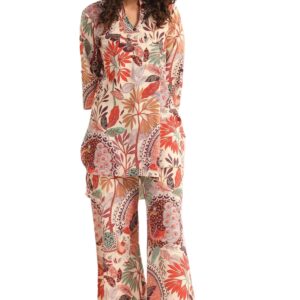 طقم كورتا تقليدي للنساء من ليريا فاشون | طقم ملابس رايون متناسق | طقم بيجامة | طقم بلوزة وبنطلون مطبوع عليه زهور|