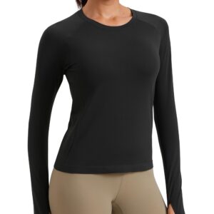 قميص نسائي مضلع بدون خياطة بأكمام طويلة سريعة الجفاف من سي ار زد يوجا لصالة الألعاب الرياضية وجيدة التهوية، نايلون