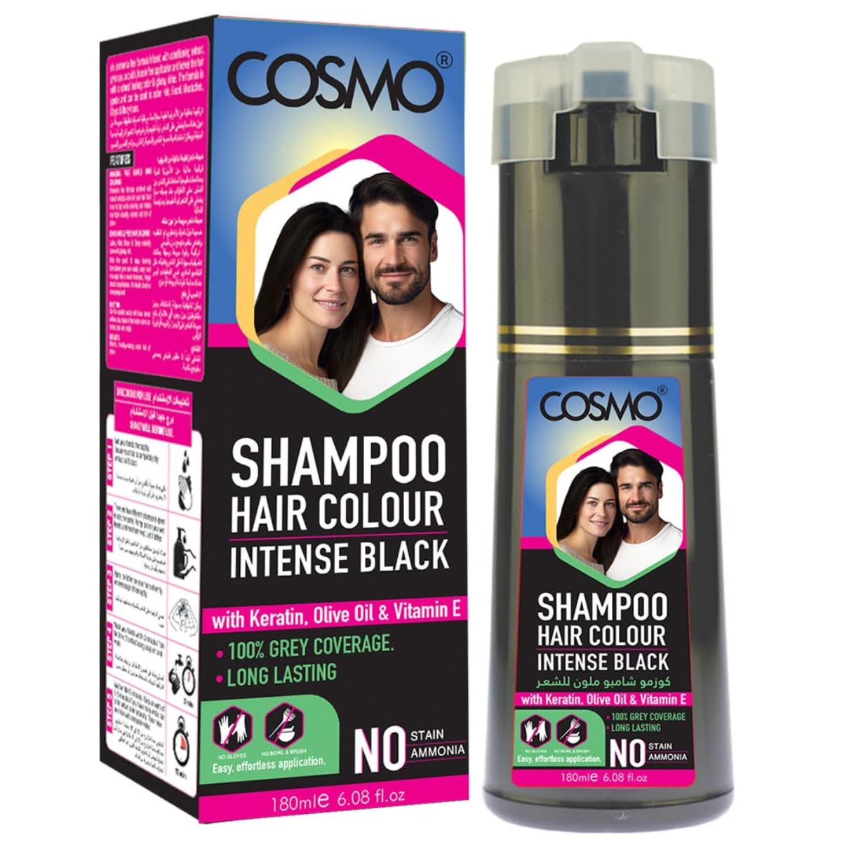 71AZMlIXNeL شامبو من كوزمو لجميع أنواع الشعر، صبغة سوداء تغطي الشيب بالكامل، يرطب ويقوي ويغذي الشعر، خالٍ من الأمونيا مع مكونات طبيعية، عبوة واحدة سعة 180 مليلتر