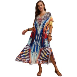 كارديجان كيمونو طويل صيفي من الشيفون بنمط بوهو للنساء، خفيف الوزن ومزين بالورود للحماية من الشمس، فستان بيكيني للمنتجعات الشاطئية والصحراوية في مصر