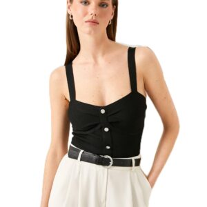 كوتون توب كات محبوك بحمالات وازرار للنساء