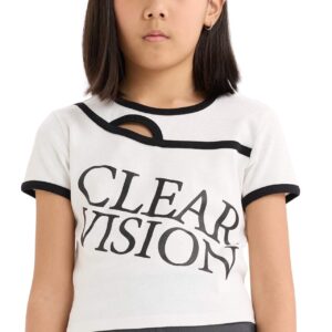 ديفاكتو تيشرت كاجوال محبوك باكمام قصيرة ورقبة دائرية ضيقة وقصة ضيقة للبنات E1878A8، اكرو، لعمر 13/14 سنة