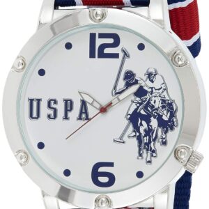 ساعة من أكيوتايم للرجال، بمينا أبيض وسوار متعدد الألوان، عرض تناظري