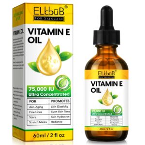 زيت فيتامين اي 75000 وحدة دولية - زيت فيتامين E عضوي نقي للبشرة والوجه والجسم - عناية قوية ضد الندوب والتجاعيد والخطوط الدقيقة