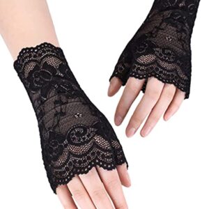قفازات دانتيل بدون اصابع للنساء من خازنا، اسود، مقاس واحد، خفيفة الوزن، قابلة للتمدد، مقاس ايجابي، مقاس قياسي ايه اي، حفلات عشاء الزفاف، حماية من الشمس