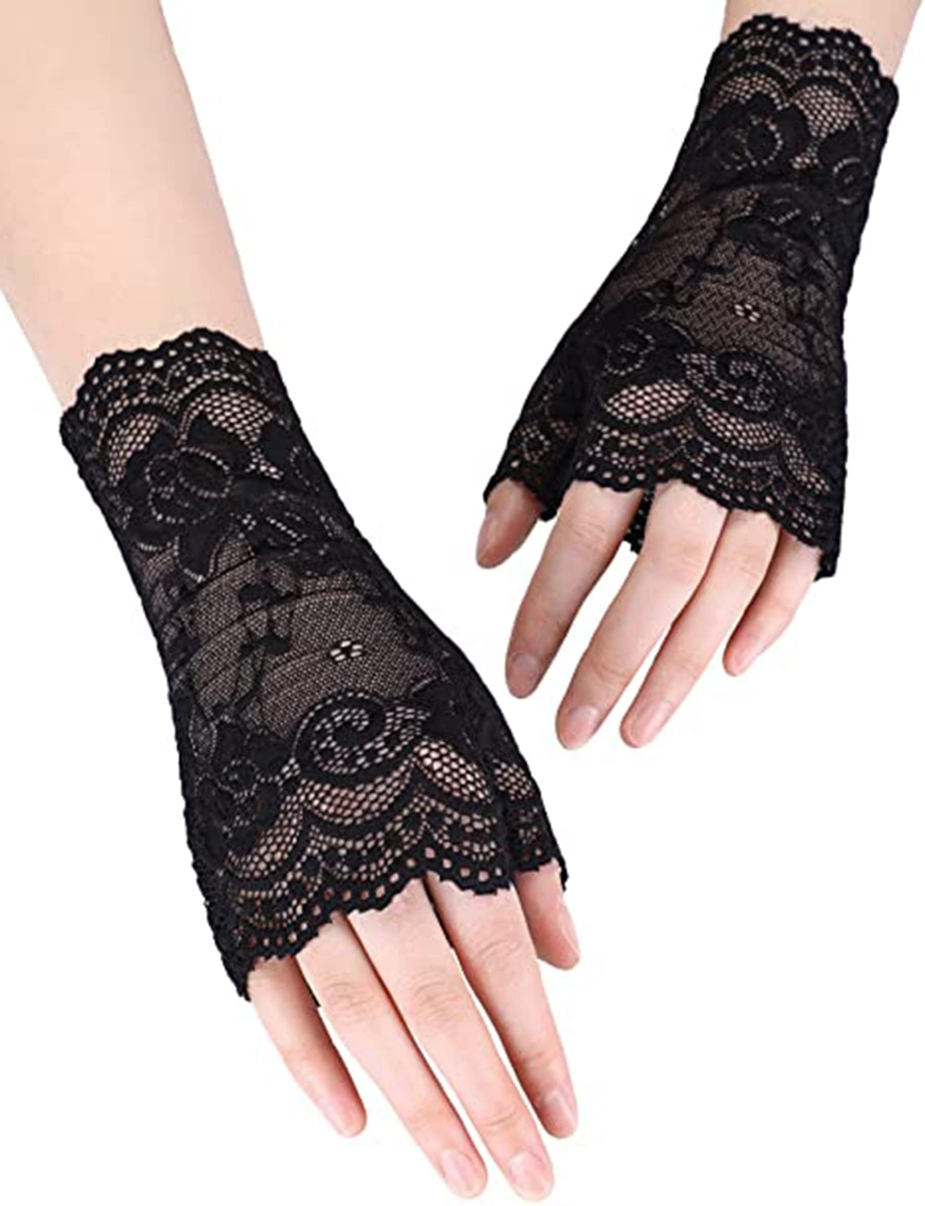 71DOvRfGo7L قفازات دانتيل بدون اصابع للنساء من خازنا، اسود، مقاس واحد، خفيفة الوزن، قابلة للتمدد، مقاس ايجابي، مقاس قياسي ايه اي، حفلات عشاء الزفاف، حماية من الشمس