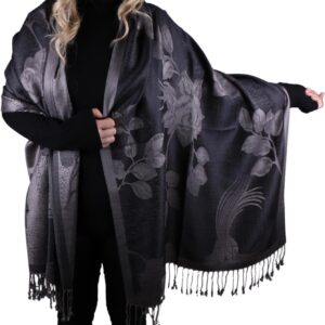 شال للنساء، وشاح من حرير الكشمير، بونشو ناعم، شال باشمينا ناعم من الحرير قابل للاستخدام على الوجهين مع شراشيب من اوشيما
