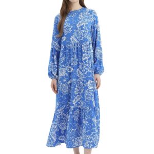 فستان من نسيج محبوك برقبة عنق مستديرة ونمط طبقات وأكمام طويلة بنمط عباءة من ديفاكتو (عبوة من قطعة واحدة)