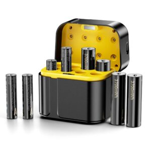 8-Pack Rechargeable Lithium Batteries & LCD Charger Case – 4x AA 3700mWh + 4x AAA 1300mWh, Waterproof IP68, 1300+ Cycles, Safe & Durable for Home & Travel