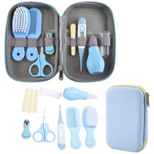 مجموعة ادوات تجميل للاطفال من الميكاكو فرشاة شعر الطفل 8 في 1 العناية بالطفل مستلزمات قصافة اظافر منظف خرطوم للعناية بجسم أزرق