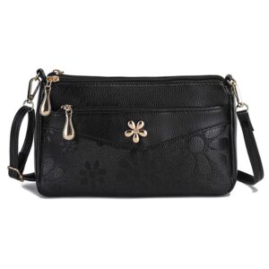 شنطة كتف جلدية للنساء كروس من الجلد صغيرة بحزام عالي الجودة أسود