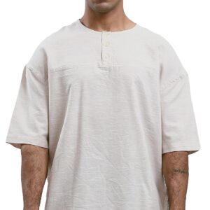 قميص حديث بكتف متدلي للصيف للرجال من ريفين، لون بيج مرقش