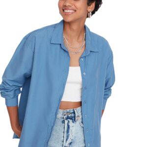 قميص بنسيج محبوك TWOAW20GO0107 للنساء بقصة واسعة من القطن المنسوج من ترينديول (عبوة من قطعة واحدة)