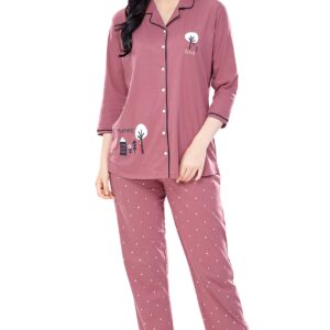 زديو طقم بدلة نوم انيقة من القطن بطبعة نقاط خوخية للنساء