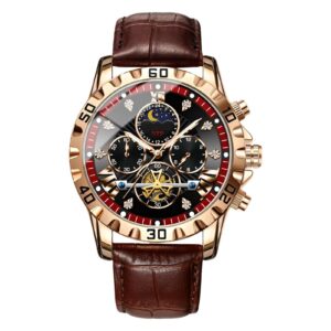 ساعة ميكانيكية أوتوماتيكية متعددة الوظائف، عرض تناظري، مقاومة للماء