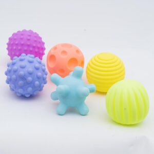 ألعاب كرات حسية ملونة ناعمة للأطفال البيبي من عمر شهر إلى سنة لنمو الدماغ من مطاط السيليكون الناعم من بي فور برين (سكواش، متعددة الألوان)، 6 قطع