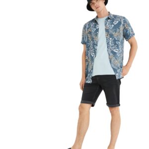 شورت برمودا دينيم للرجال بقصة ساق مطوية وأزرار وجيب للرجال من كوتون