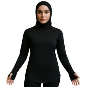 قميص رياضي بأكمام طويلة للتمارين الرياضية، مع فتحات للأصابع تيشرت للبنات والنساء من ميزا