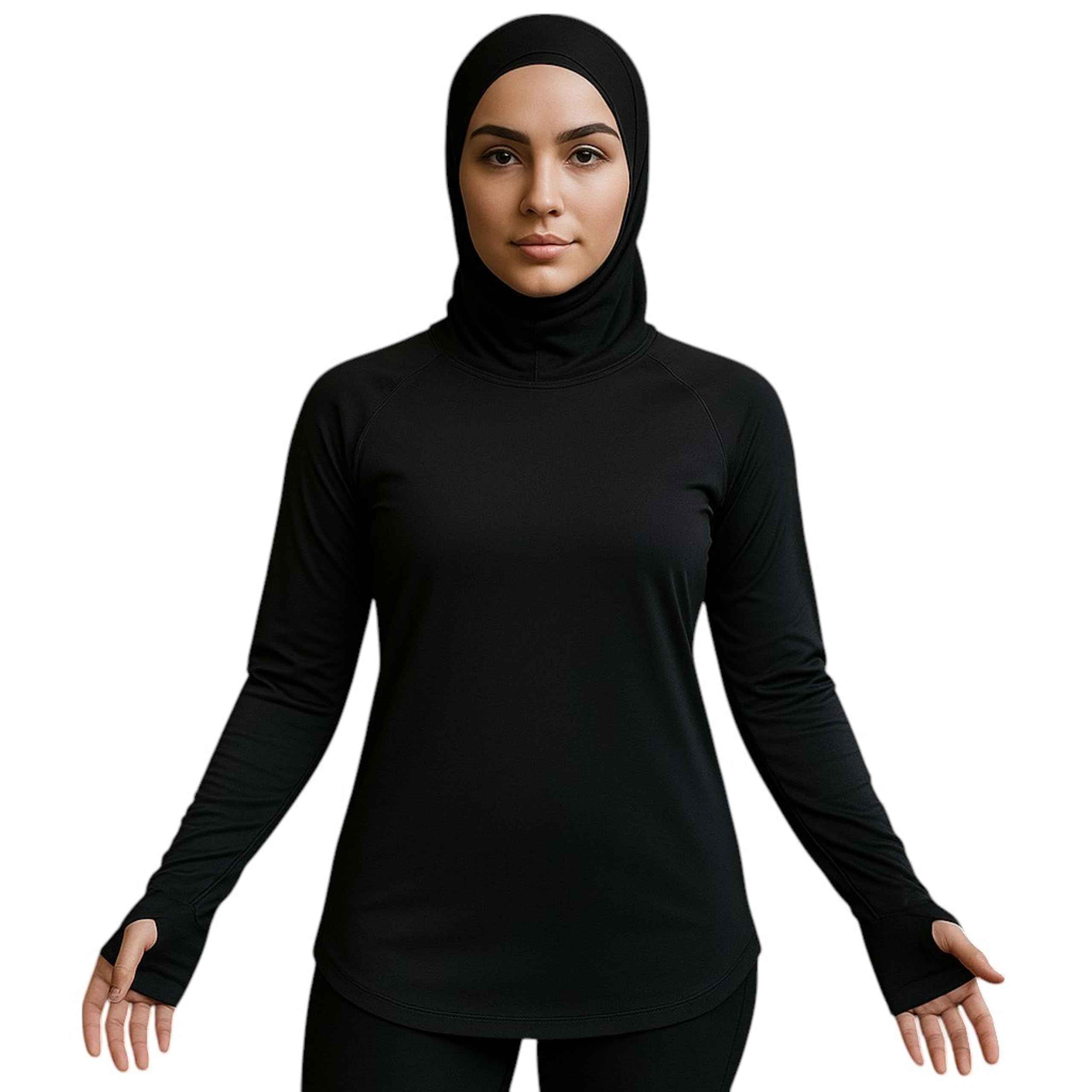 71I3-c8zEKL قميص رياضي بأكمام طويلة للتمارين الرياضية، مع فتحات للأصابع تيشرت للبنات والنساء من ميزا