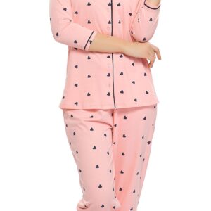 طقم ملابس نوم قطن بطبعة قلب للنساء مكون من قميص وبيجامة 5152