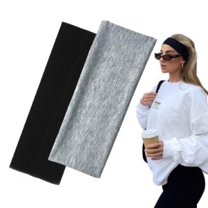 شريط راس اسود بعرض 7 سم للنساء والرجال من يدتريج، عصابات راس عصرية لشعر النساء، اربطة شعر قابلة للتمدد من القماش الناعم للمكياج واليوغا والجري والرياضة