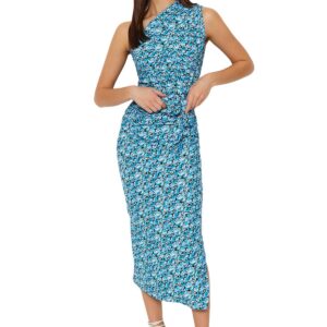 ترنديول فستان ضيق محبوك بكتف واحد مزين بتفاصيل مكشكش�� غير متماثلة للنساء TWOSS23EL02182 (عبوة من قطعة واحدة)